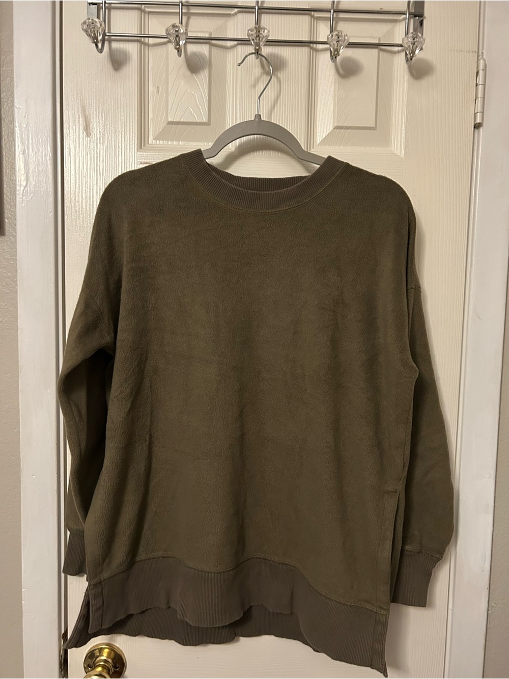 aerie Olive Crewneck Sweatshirt with Layered Hem